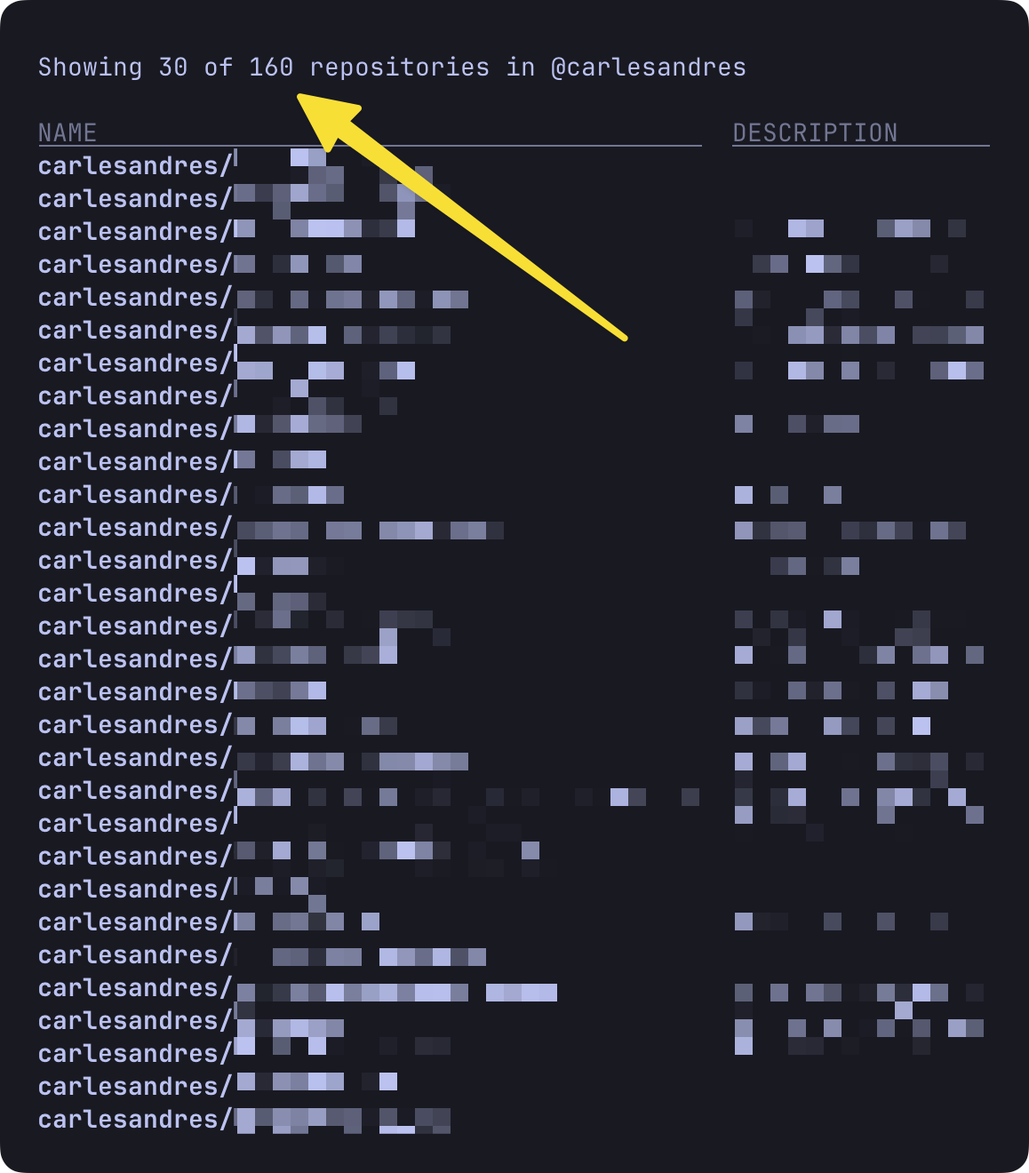 gh repo list screenshot